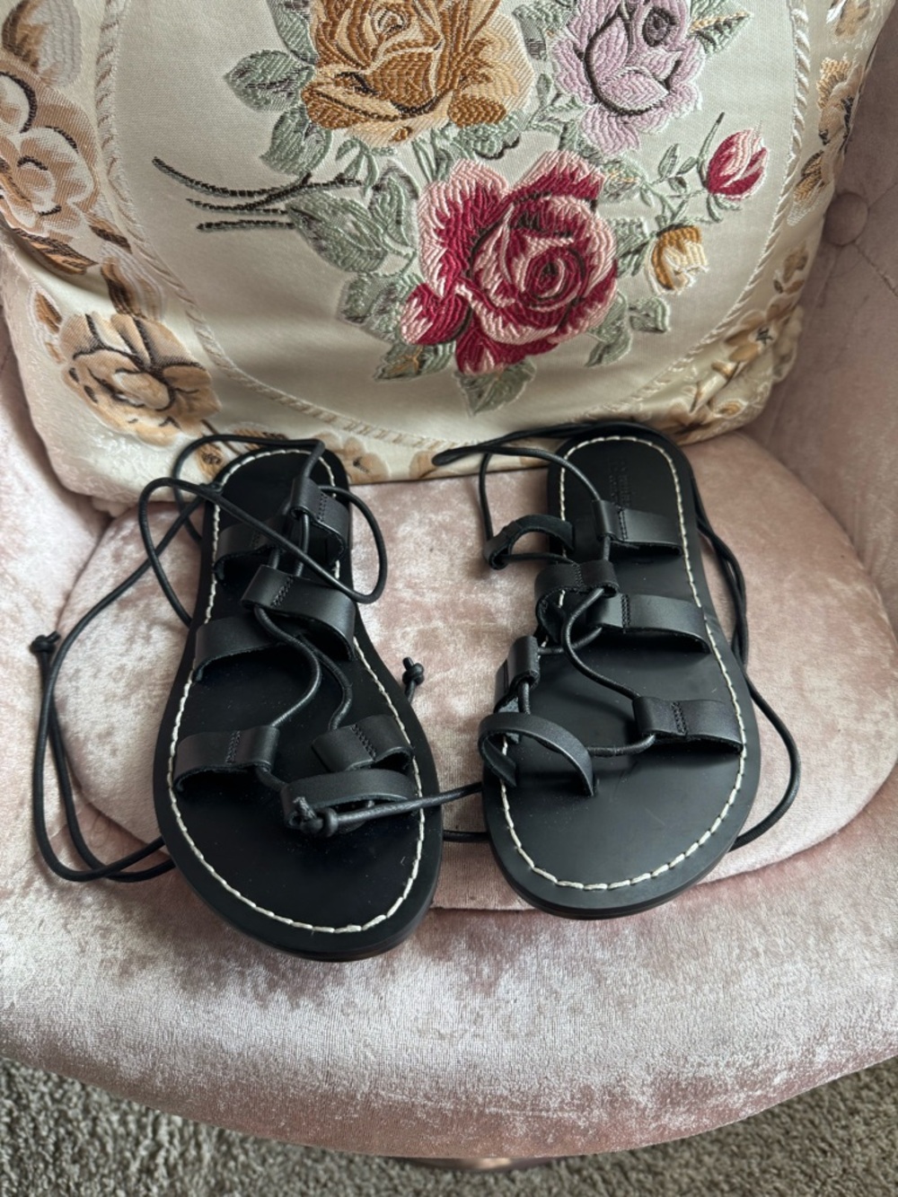 Pull&Bear Black Lace-Up Strappy Gladiator Sandals